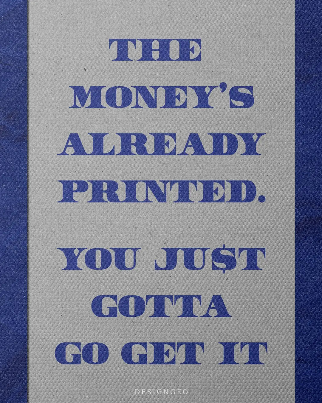 Artistic canvas illustration of USD currency bundles and an inspirational quote about financial success, designed with a clean white background and vibrant blue, green, and white accents
