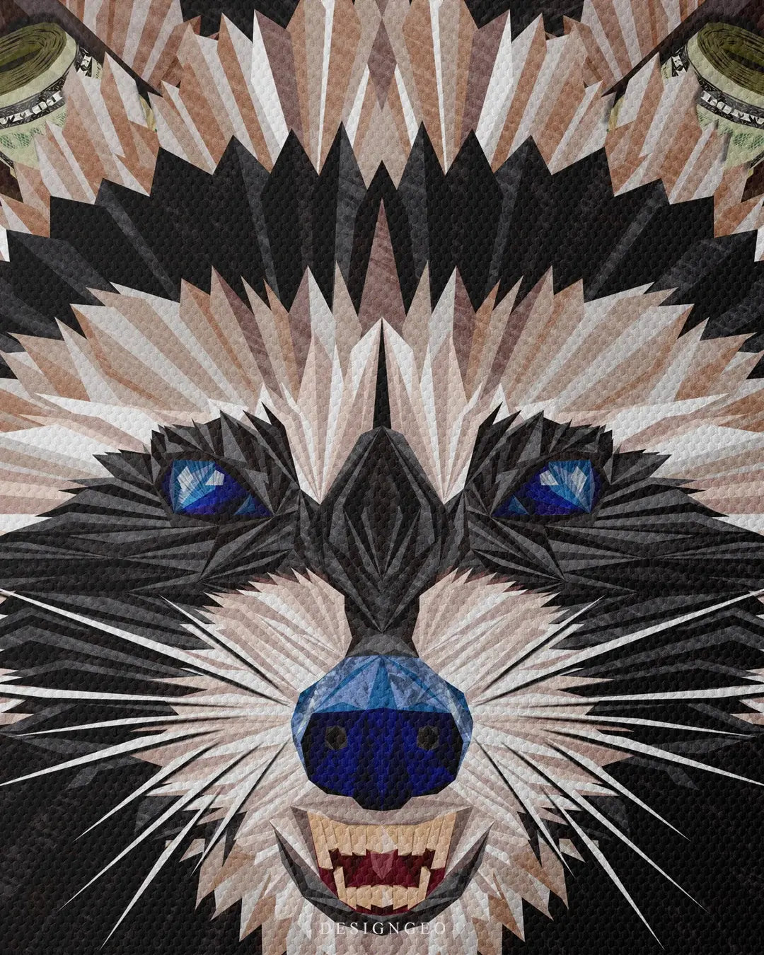 Artistic canvas illustration of a raccoon dressed as a prisoner, blending wildlife themes with modern pop art style to create a playful and edgy wall piece