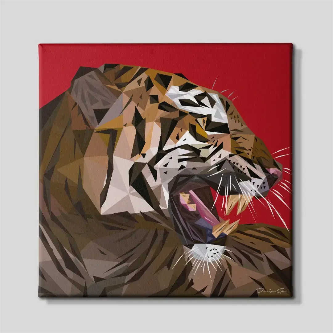 Front view of the luxury tiger portrait square canvas print, a premium modern animal artwork piece tailored for professional workspaces and stylish bedrooms