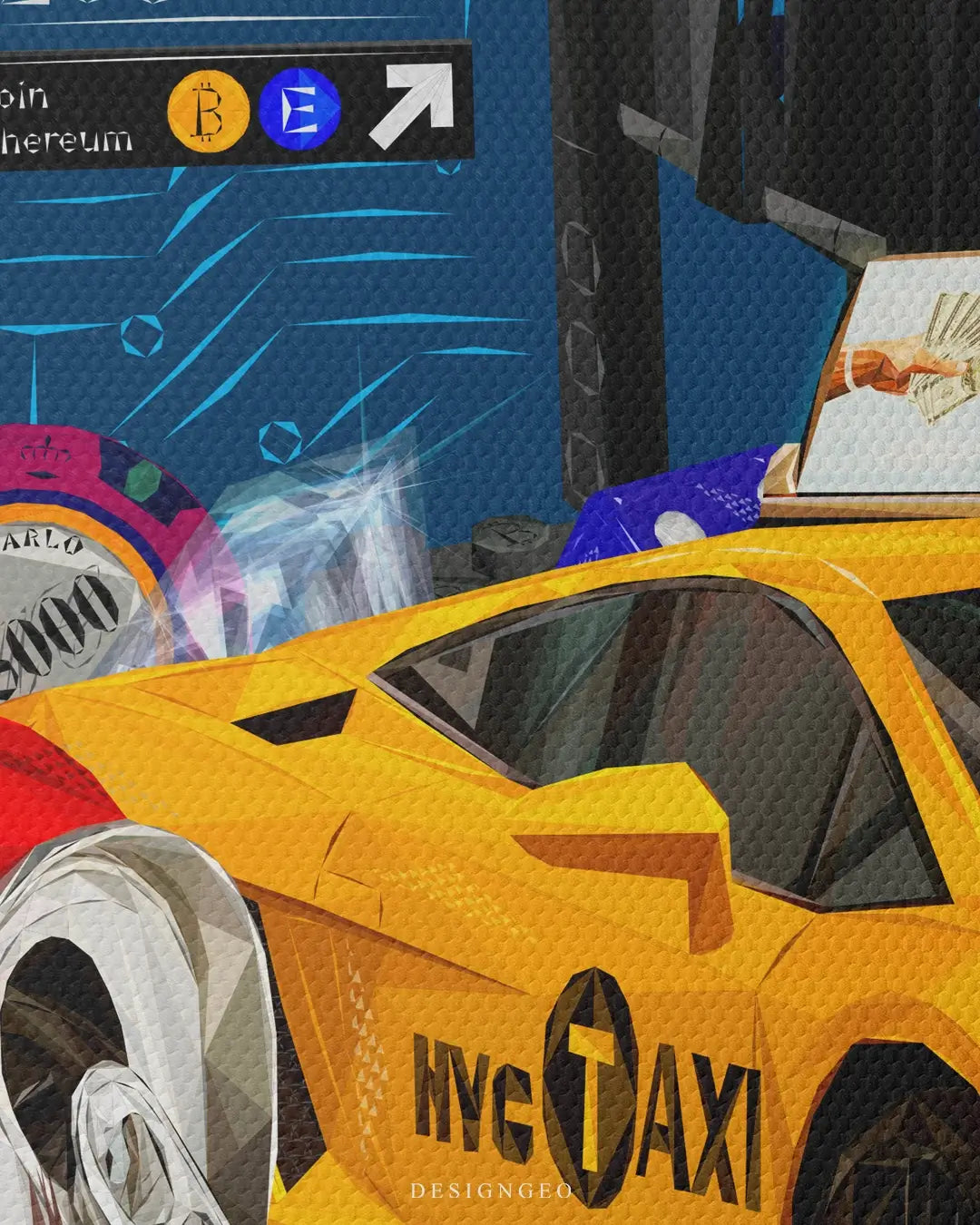Artistic canvas illustration showcasing high-end luxury assets, symbolizing financial freedom, achievement, and the vibrant lifestyle of successful individuals