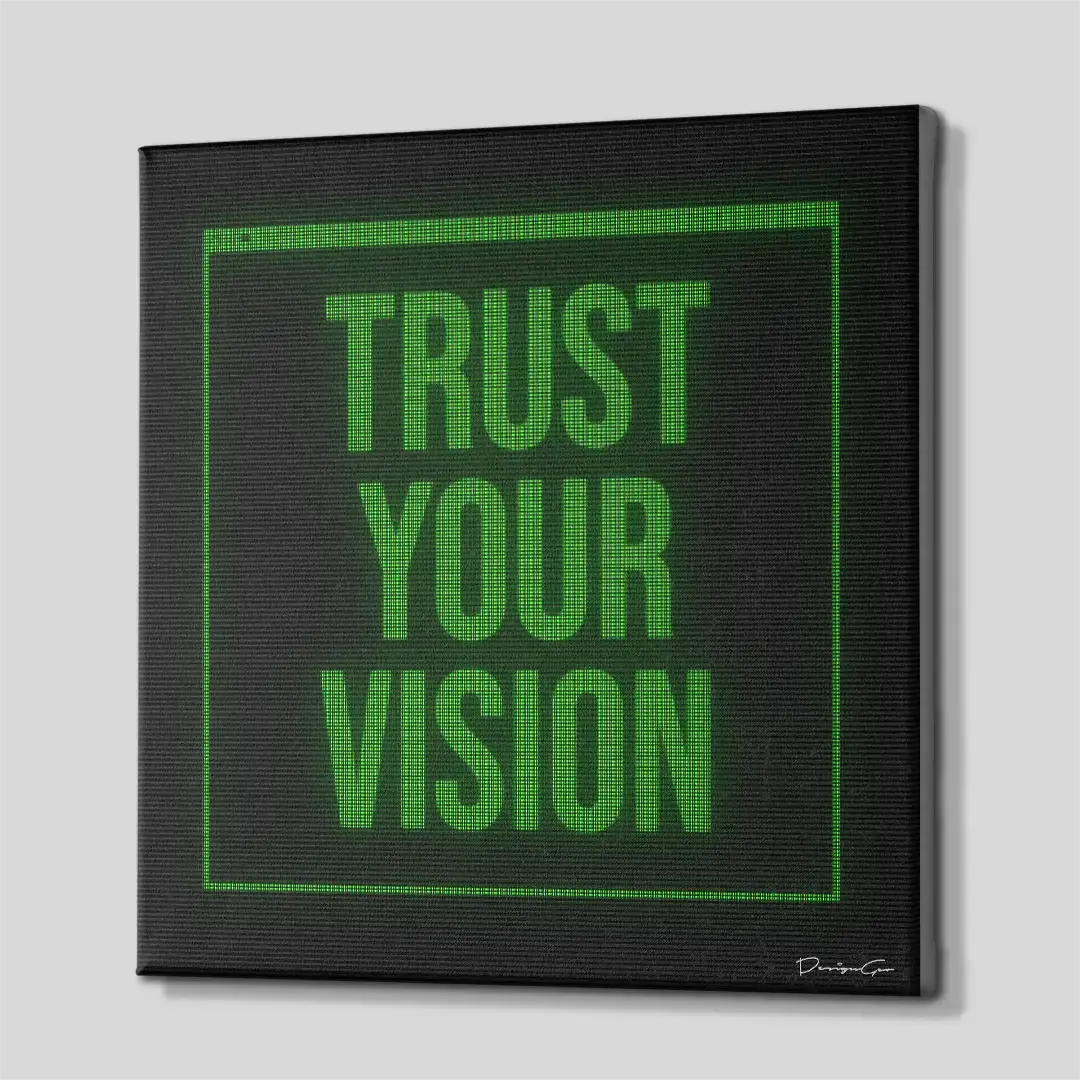 Side angle of the green-lettered mindset motivation canvas print, showcasing the high-quality gallery wrap finish and the professional 3D frame depth