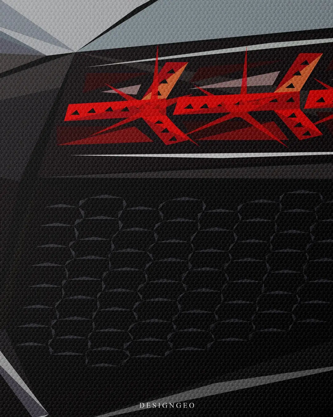 Artistic canvas illustration showing the back view of a luxury supercar with a minimalist dark aesthetic, symbolizing speed, engineering excellence, and power