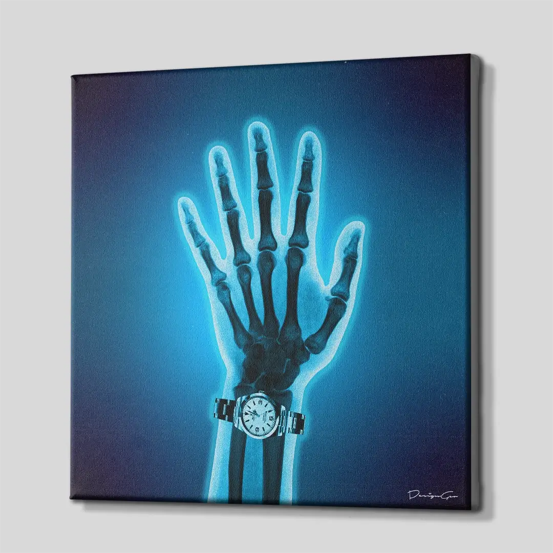 Side angle of the watch collector anatomy canvas print, highlighting the high-quality gallery wrap finish and professional 3D frame depth