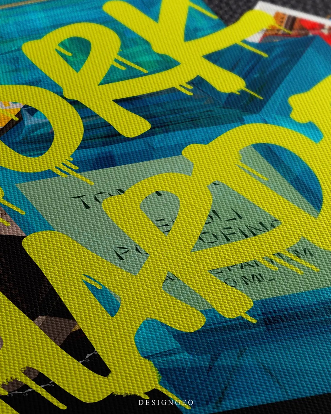 Close-up of modern motivational wall art featuring the "Work Harder" quote in a vibrant yellow graffiti font on a solid black background