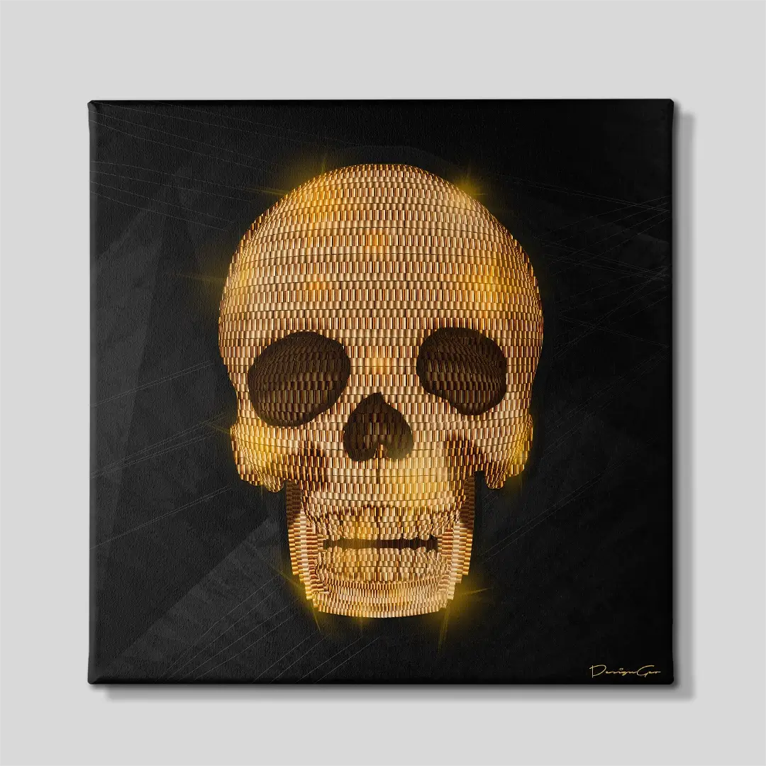 Yellow Gold Skull Canvas Wall Art