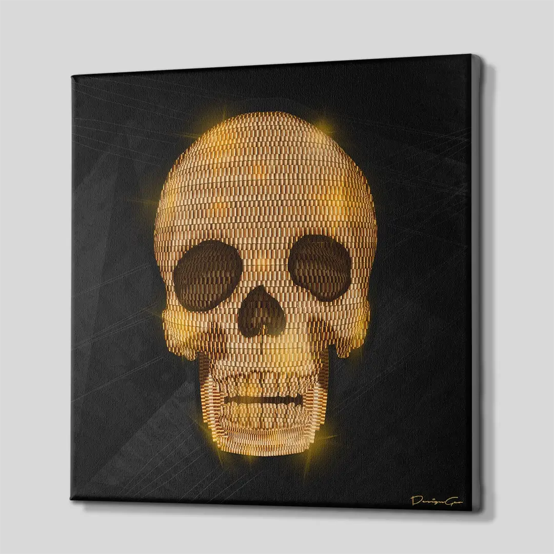 Yellow Gold Skull Canvas Wall Art