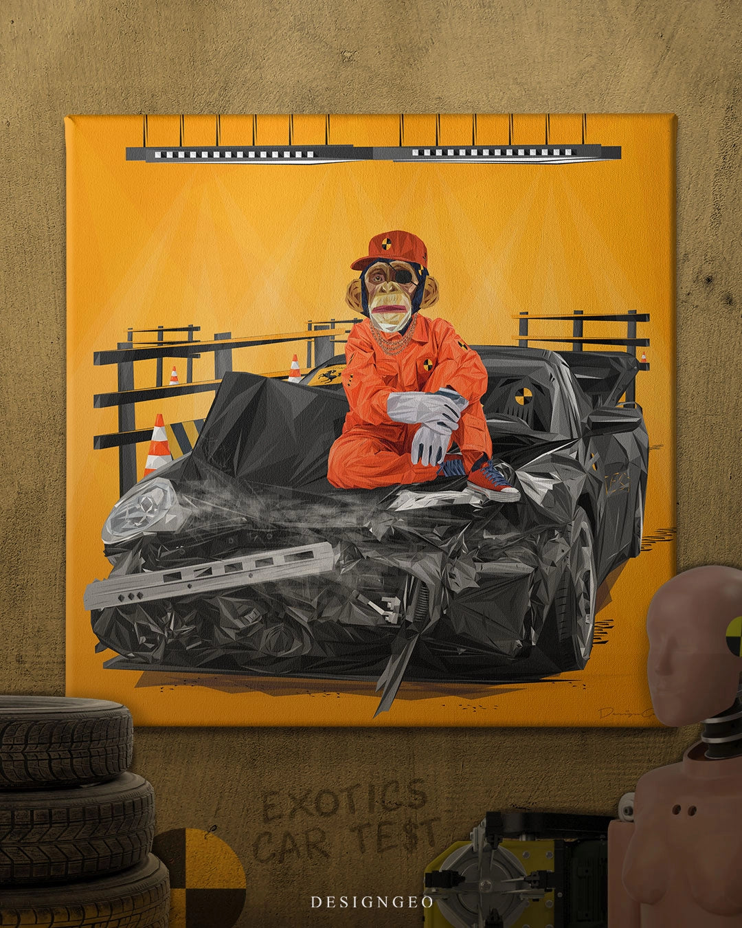 Crash Test Center limited edition square canvas print created by designgeo