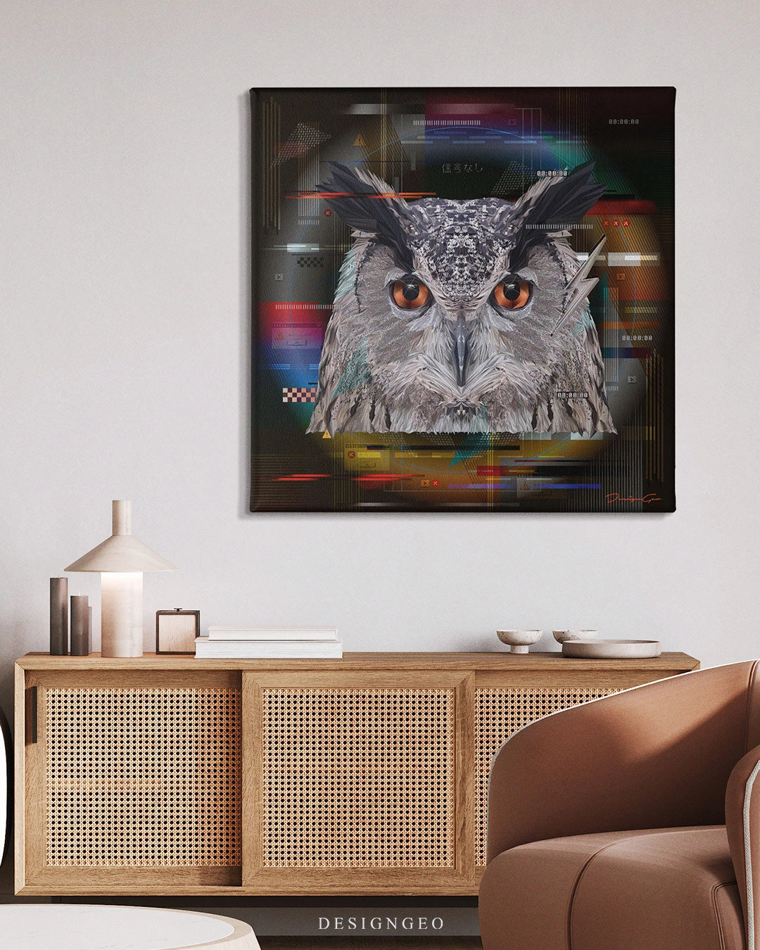 No Signal Owl limited edition square canvas print created by designgeo