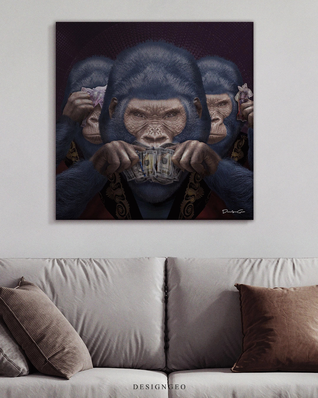 Three Wise Apes Art Square Canvas Print by DesignGeo