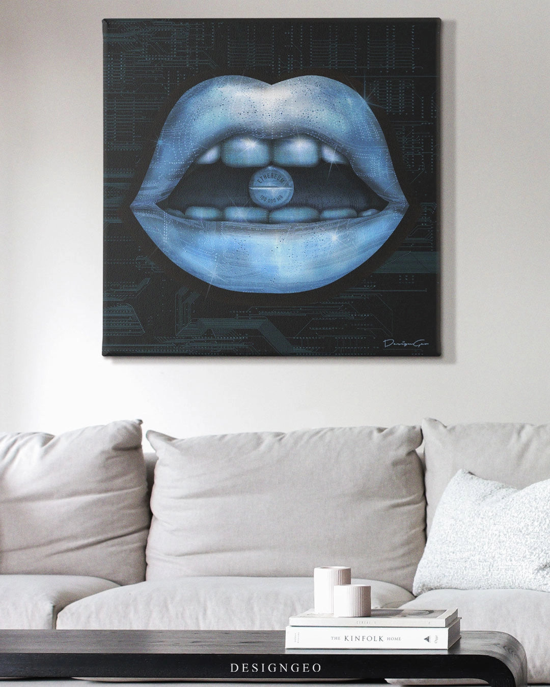 Addictive Ethereum Mouth Art Square Canvas Print by DesignGeo