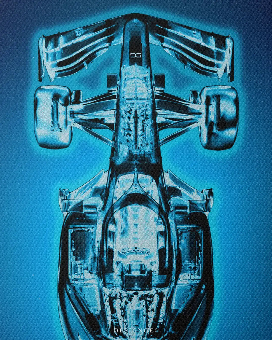 Detailed view of the "Motorsport X-Ray" art, showcasing the glowing technical silhouette and the sophisticated engineering aesthetic of the contemporary racing canvas