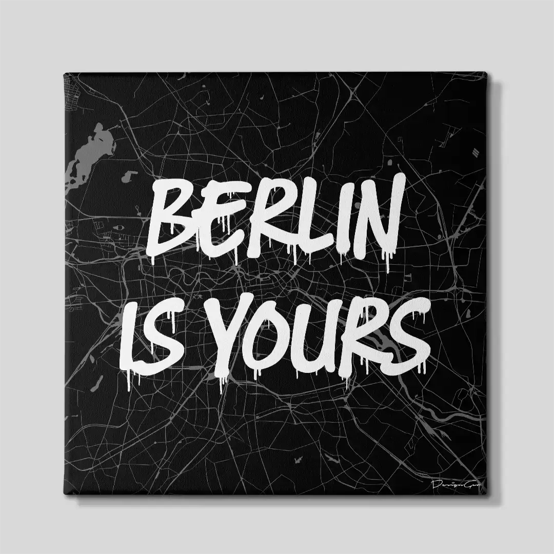 Frontal view of the Berlin is Yours square map canvas print, a premium decorative artwork for European culture lovers, modern workspaces, and contemporary design spaces