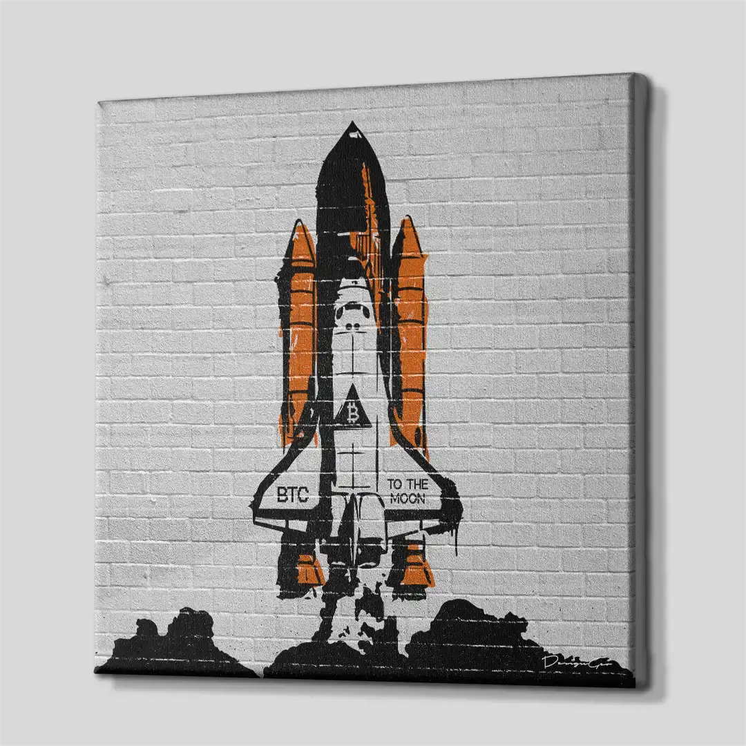 Side angle of the crypto exploration motivation canvas print, highlighting the high-quality gallery wrap finish and the professional 3D frame depth