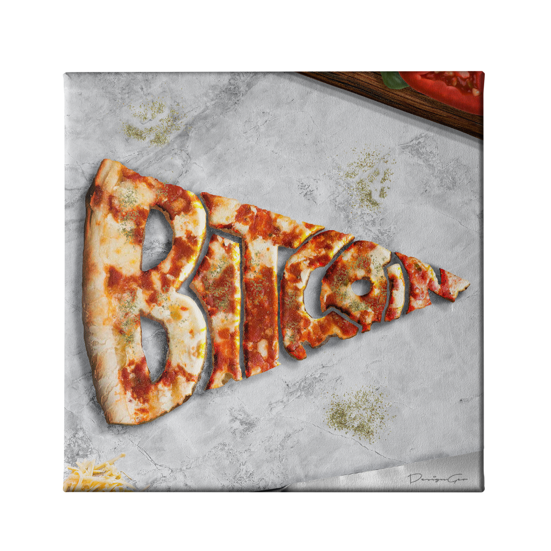 Bitcoin Pizza Art Square Canvas Print by DesignGeo