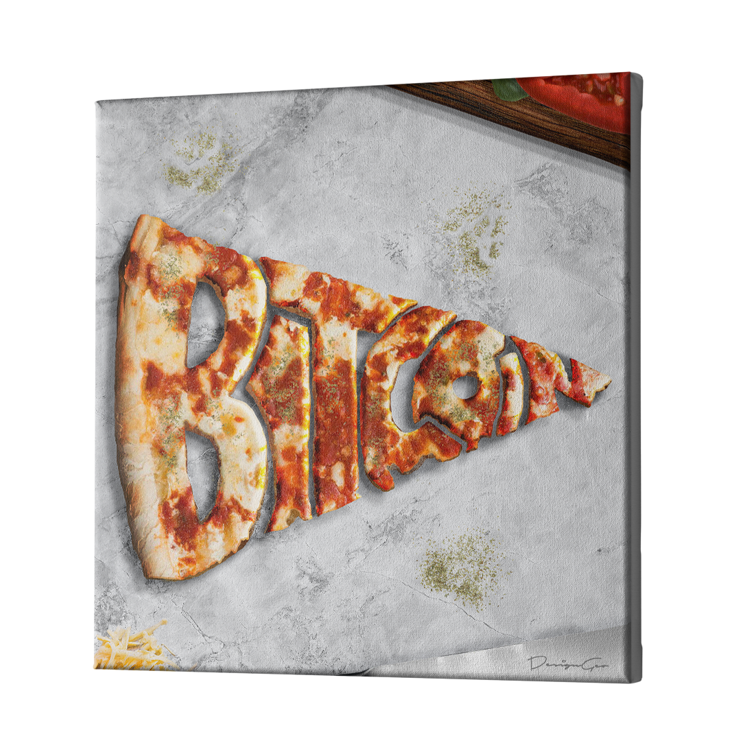 Bitcoin Pizza Art Square Canvas Print by DesignGeo
