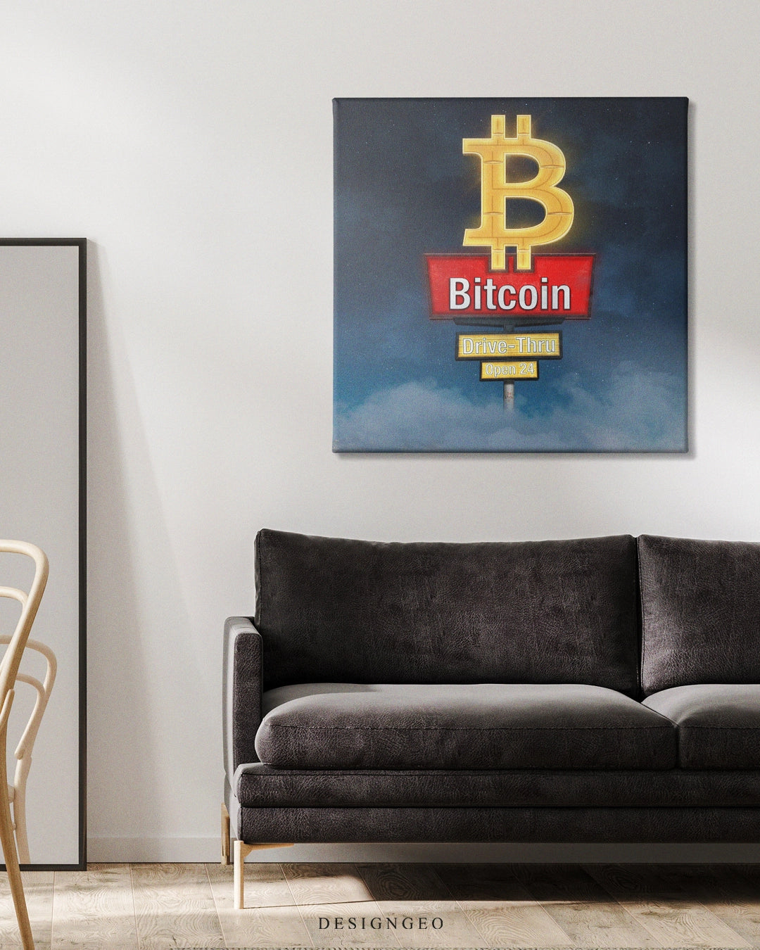 Bitcoin Sign Art Square Canvas Print by DesignGeo