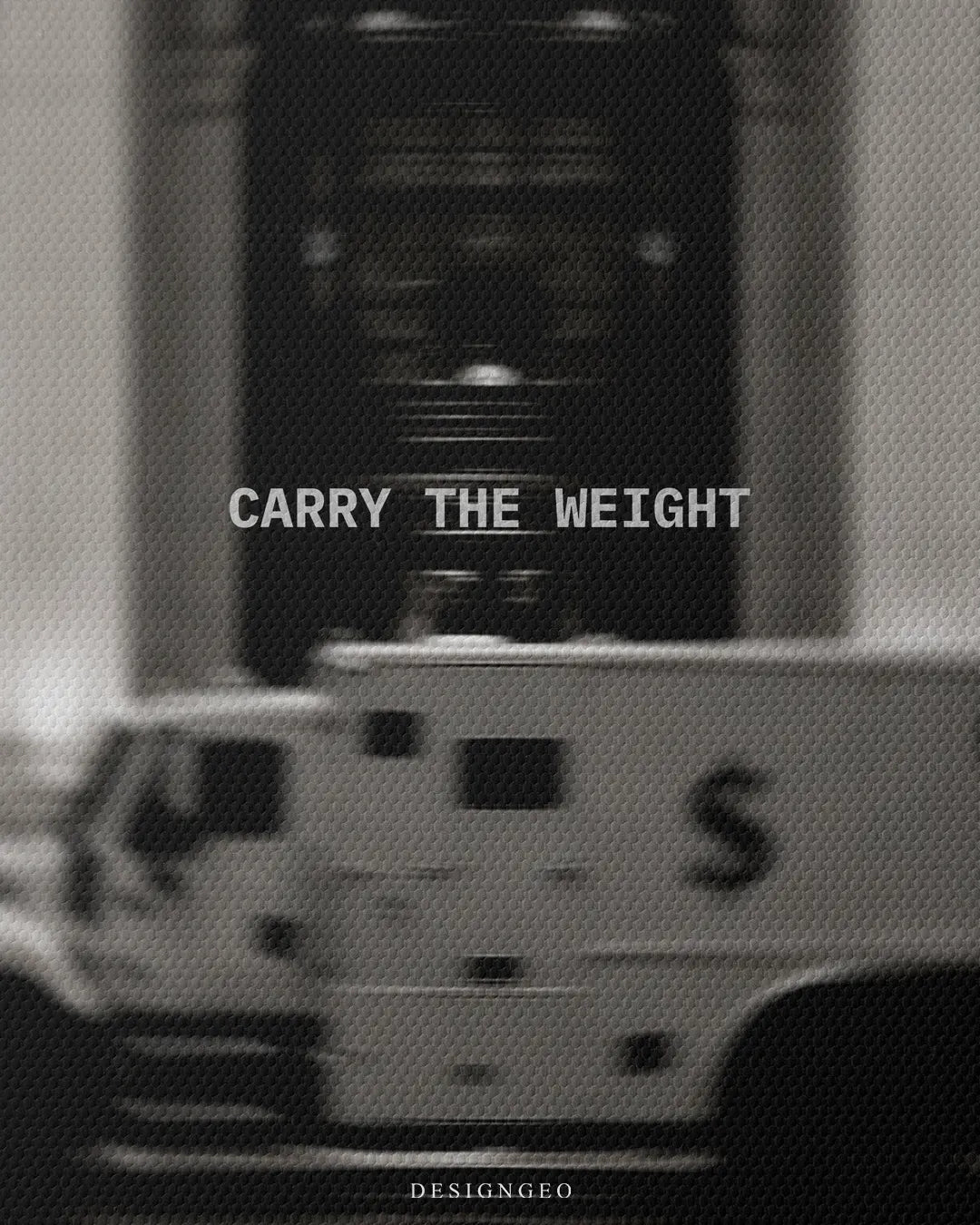 Carry The Weight armored truck typography canvas wall art macro detail showing woven canvas texture and fine weave 0.75 inch thin wrap