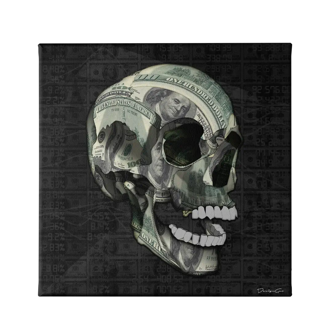 Cash Rules Skull Canvas Wall Art