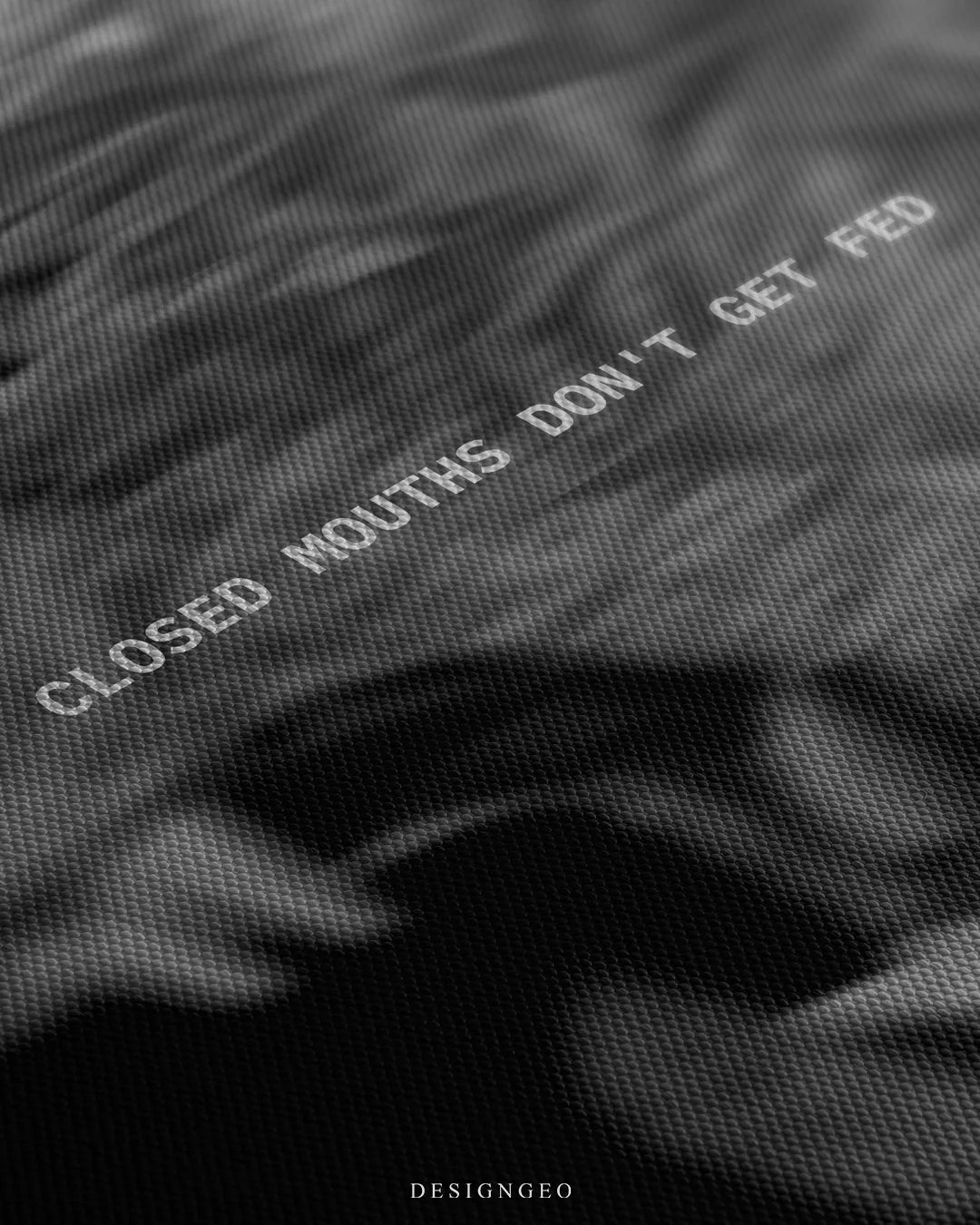 Closed Mouths Don't Get Fed inspirational roaring wild animal macro detail canvas wall art print texture 0.75 inch thin wrap