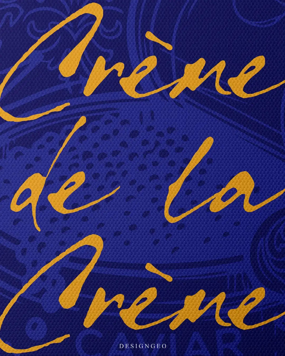 Detailed view of the "Crème de la Crème" art, showcasing the vibrant yellow contrast and the rich, abstract textures of the Parisian-inspired luxury canvas