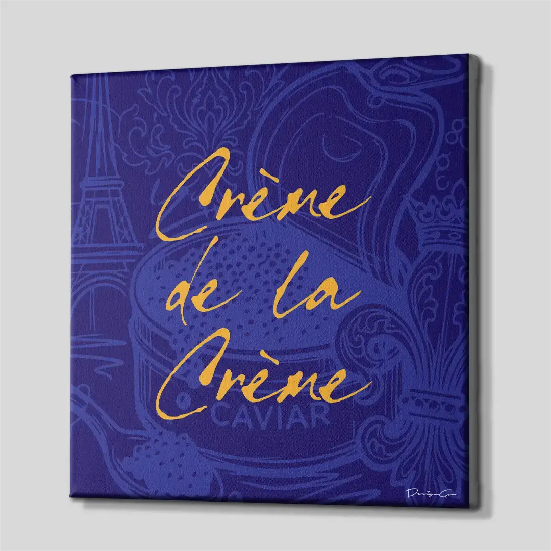 Side angle of the blue and yellow luxury-themed motivation canvas print, highlighting the high-quality gallery wrap finish and the professional 3D frame depth