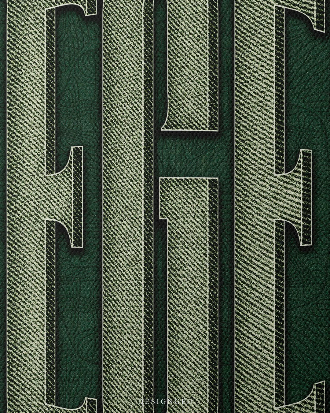 Extreme close-up view highlighting the woven canvas surface texture, sharp white outline details, and fine guilloche currency linework on the green background