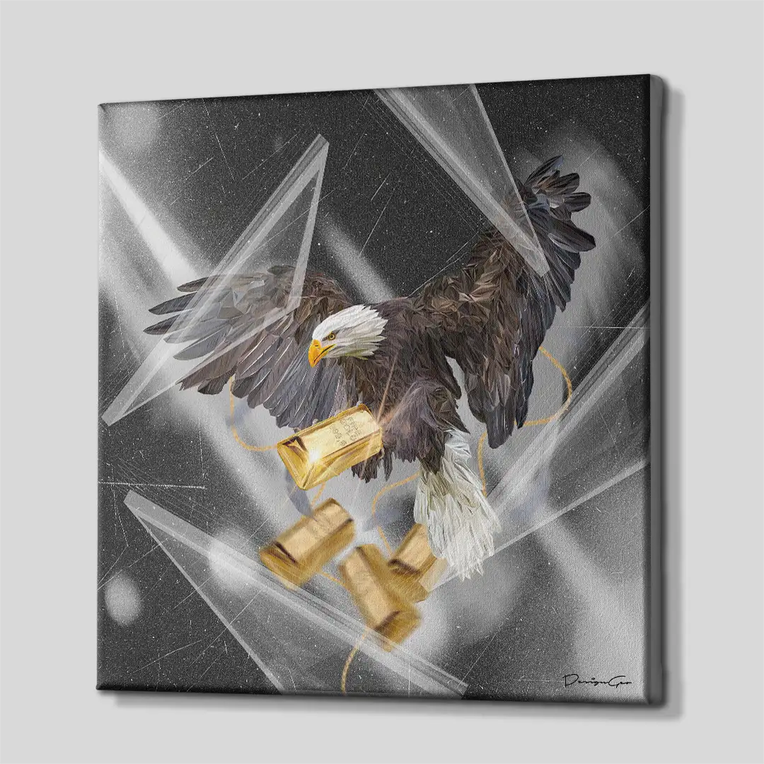 Side angle of the eagle wealth motivation canvas print, highlighting the high-quality gallery wrap finish and the professional 3D frame depth