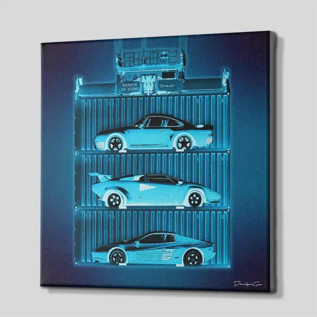 Side angle of the automotive logistics-themed motivation canvas print, highlighting the high-quality gallery wrap finish and professional 3D frame depth