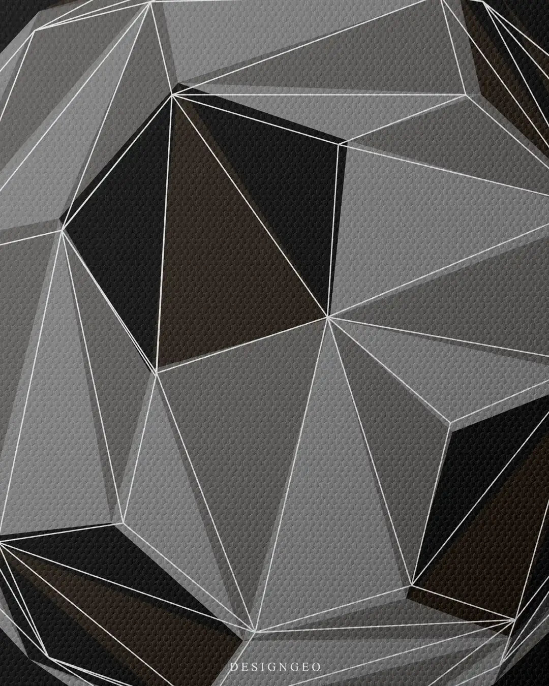 Close-up of minimalist sports wall art titled Futbol, featuring detailed white geometric line patterns of a soccer ball design on a dark background