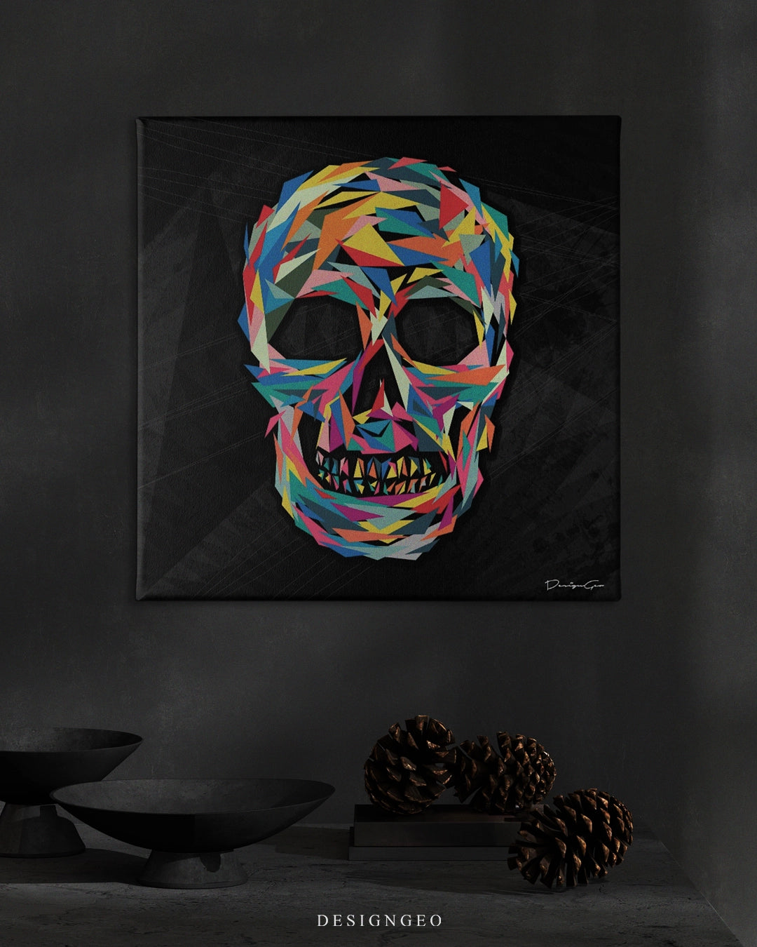Geometric Skull Art Square Canvas Print by DesignGeo
