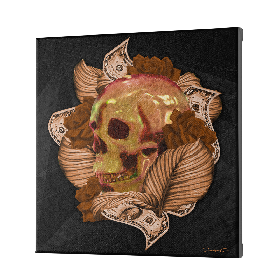 Golden Skull limited edition square canvas print created by designgeo