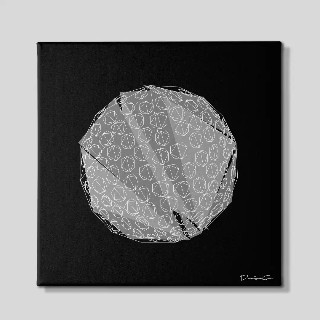 Frontal view of the Golf Ball square canvas wall art, a premium decorative schematic piece designed for professional workspaces and country club luxury decor
