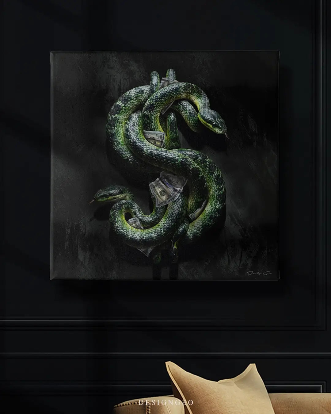 Green Snake Dollar Canvas Wall Art