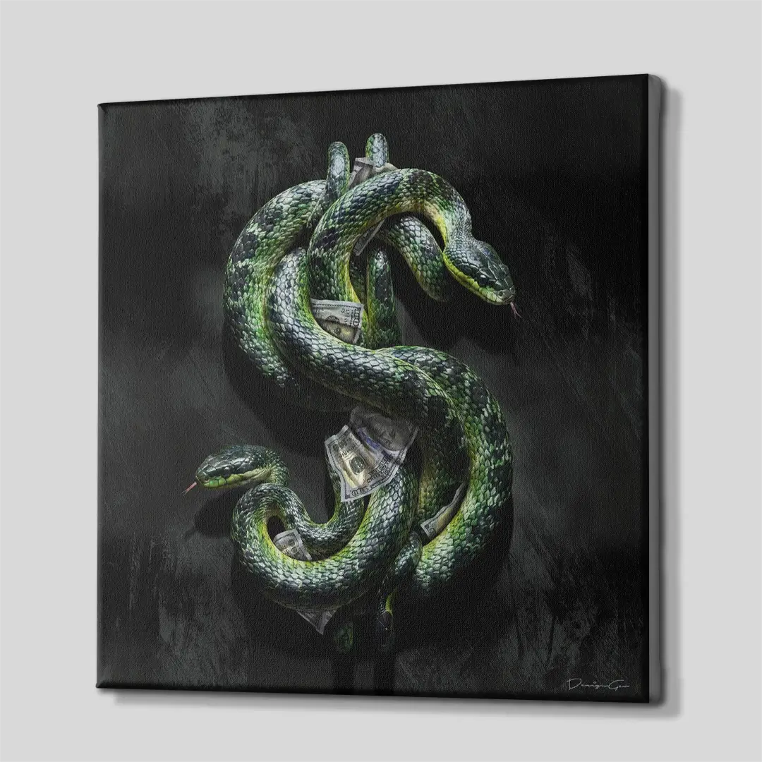 Green Snake Dollar Canvas Wall Art