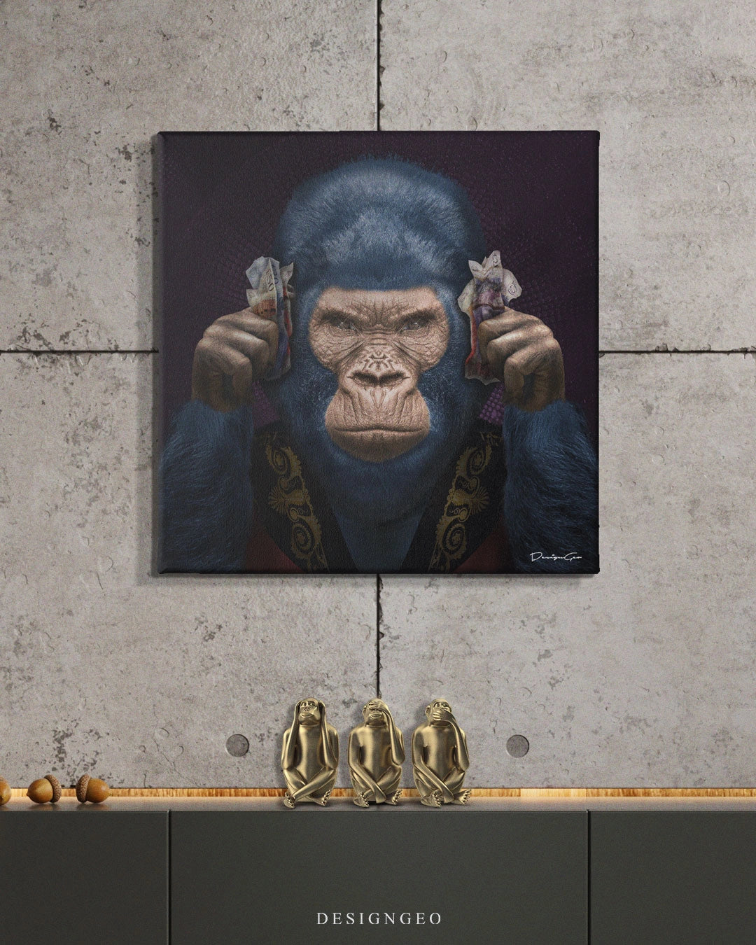 Hear No Evil limited edition square canvas print created by designgeo