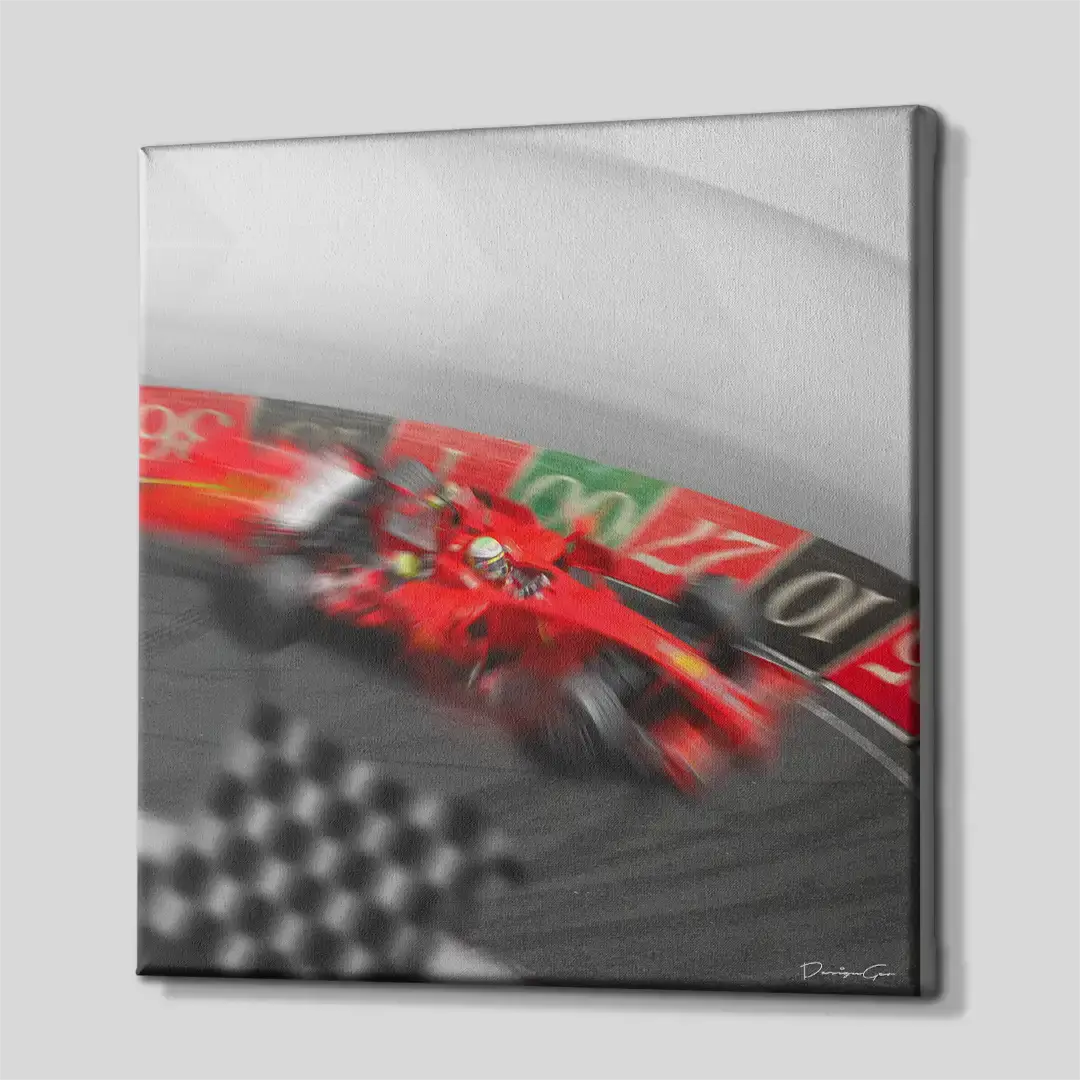Side angle of the casino-themed motorsport motivation canvas print, highlighting the high-quality gallery wrap finish and the professional 3D frame depth