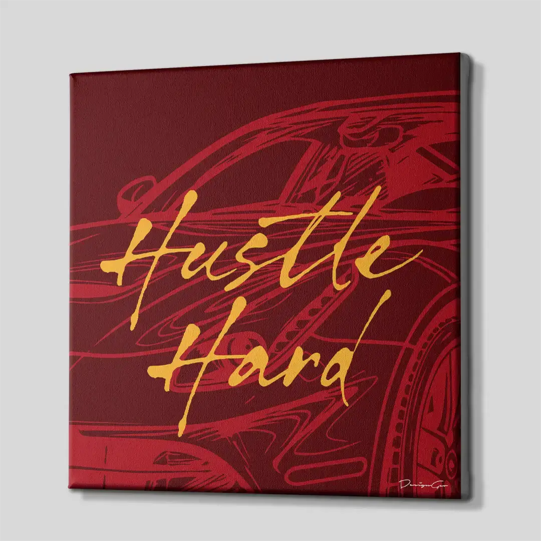 Side angle of the burgundy and yellow motivation canvas print, highlighting the high-quality gallery wrap finish and the professional 3D frame depth