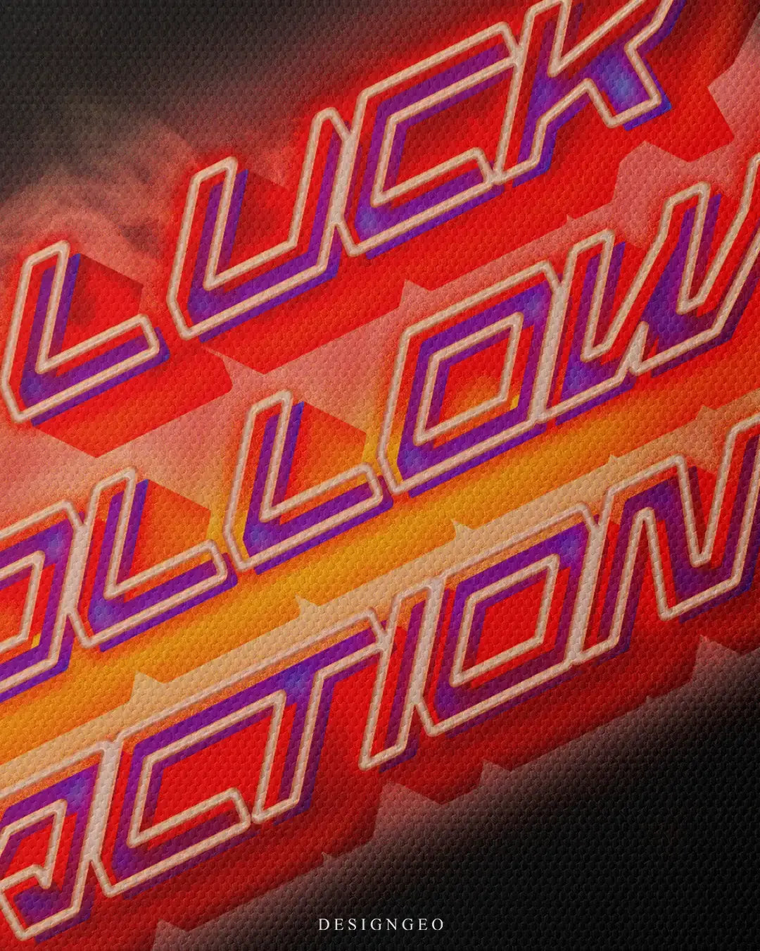 Detailed view of the "Luck Follows Action" art, showcasing the crisp, high-contrast lettering and the premium matte texture of the contemporary canvas