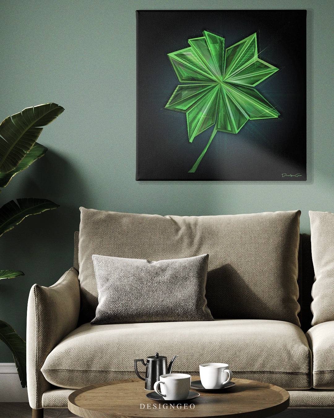Lucky Clover Art Square Canvas Print by DesignGeo