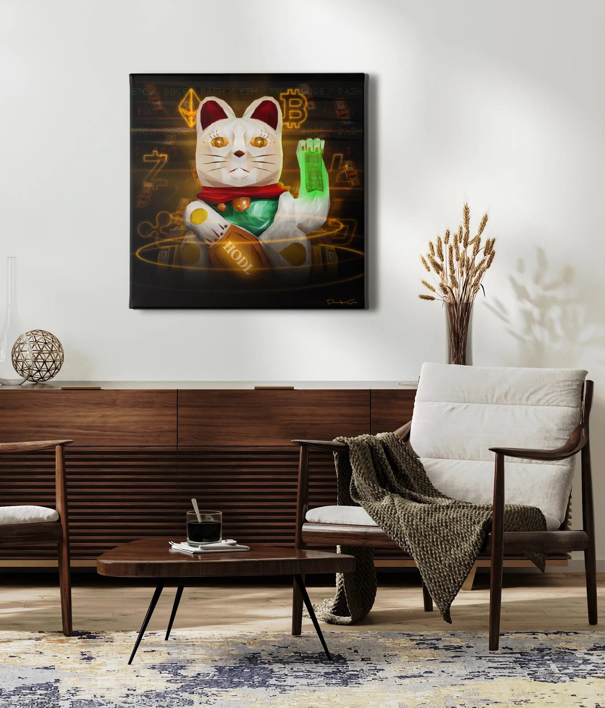 Canvas wall art displayed on wall in contemporary living space