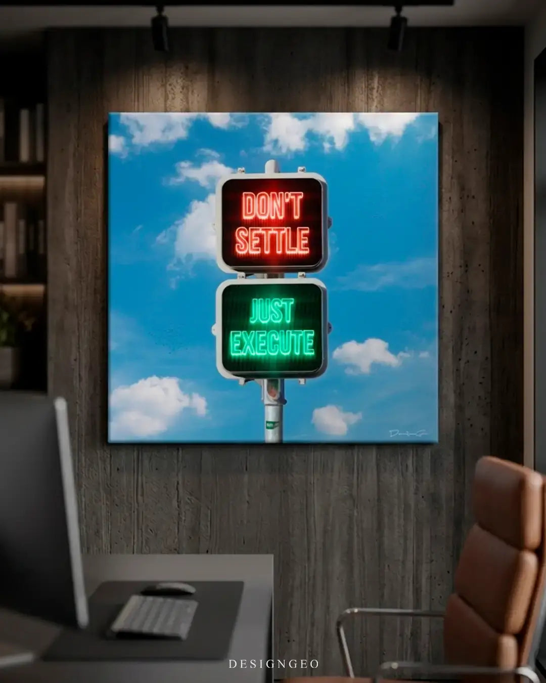 Artistic canvas composition of a Wall Street themed traffic light symbol, designed for modern trading rooms, executive offices, and entrepreneurial workspaces