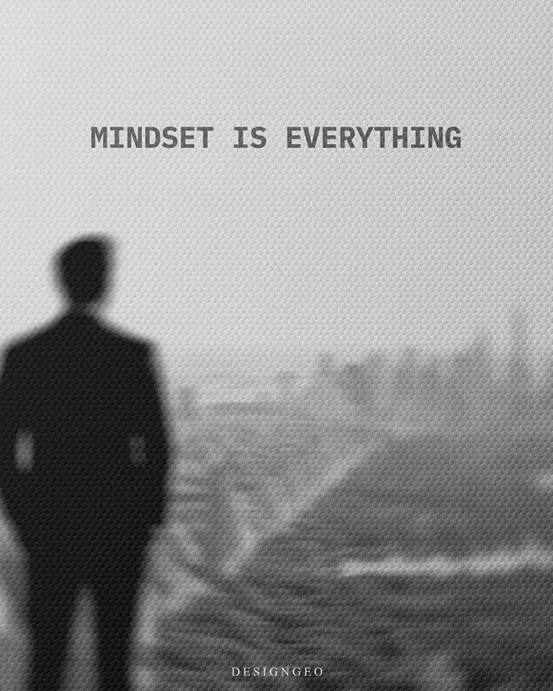 Close up texture view of Mindset Is Everything typography quote above a businessman silhouette square canvas wall art 0.75 inch thin wrap