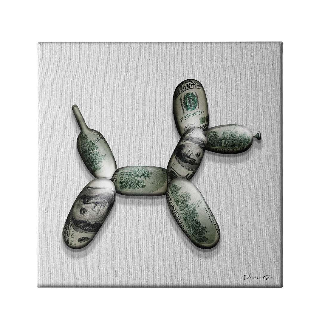 Money Balloon Dog Canvas Wall Art
