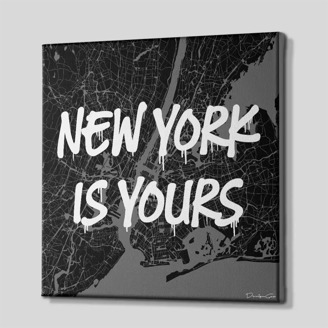 Side angle of the NYC-themed urban motivation canvas, highlighting the high-quality gallery wrap finish and the professional 3D frame depth for luxury wall decoration