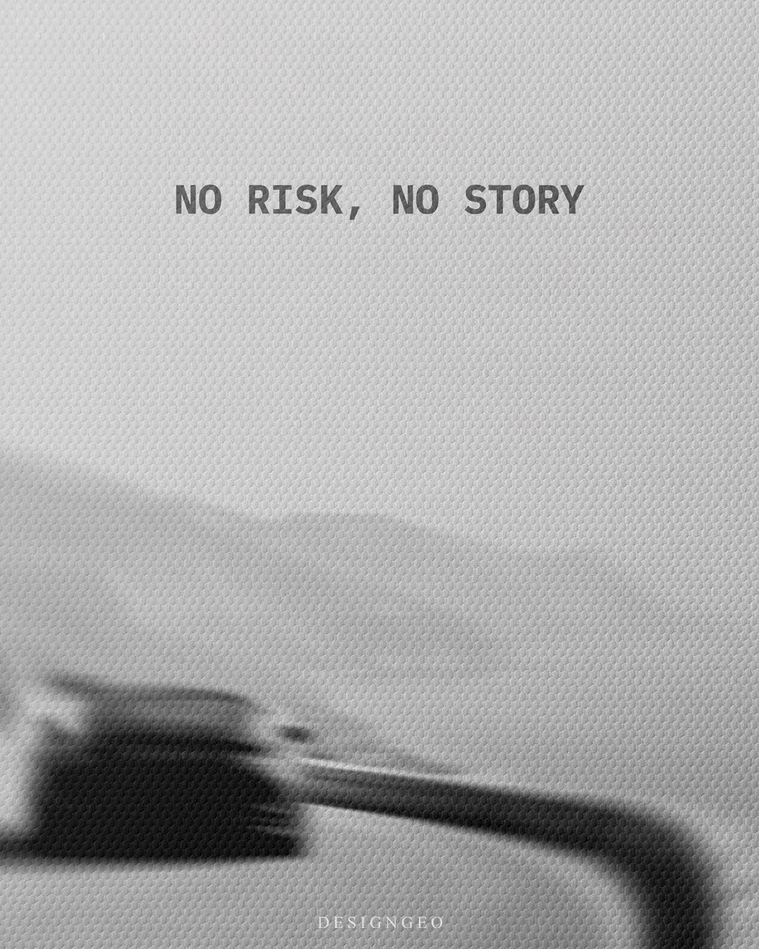 Close up texture view of No Risk No Story quote above blurred motion sports car driving on coastal road square canvas wall art 0.75 inch thin wrap