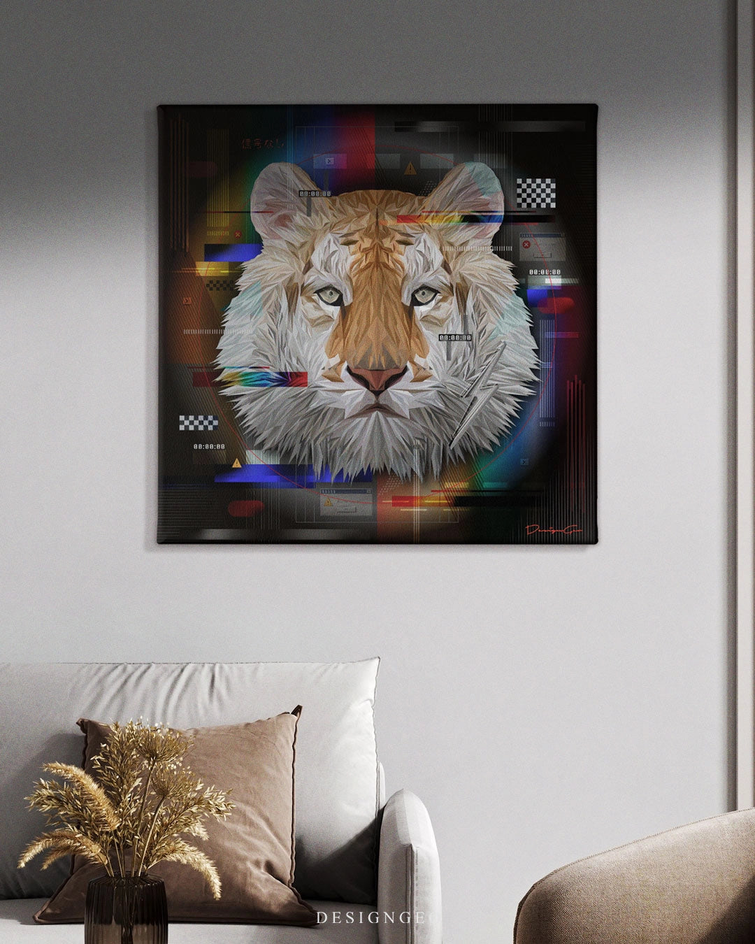 No Signal Tiger limited edition square canvas print created by designgeo