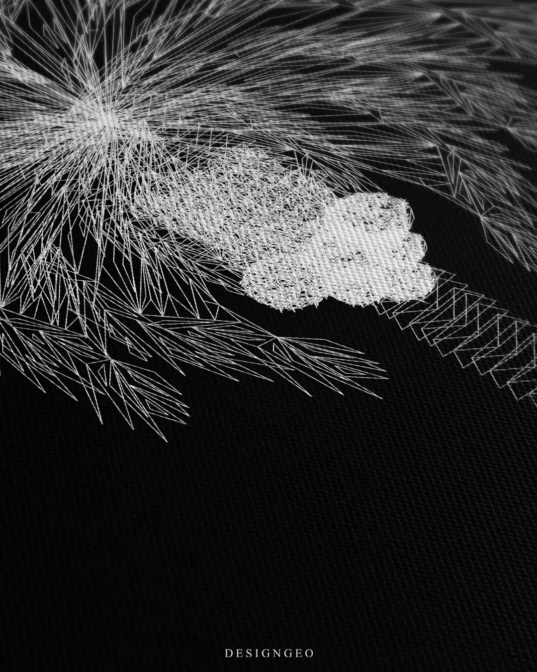 Detailed view of the Palm square canvas print, showcasing the clean abstract lines, sharp contrast, and premium texture of the tropical frond design