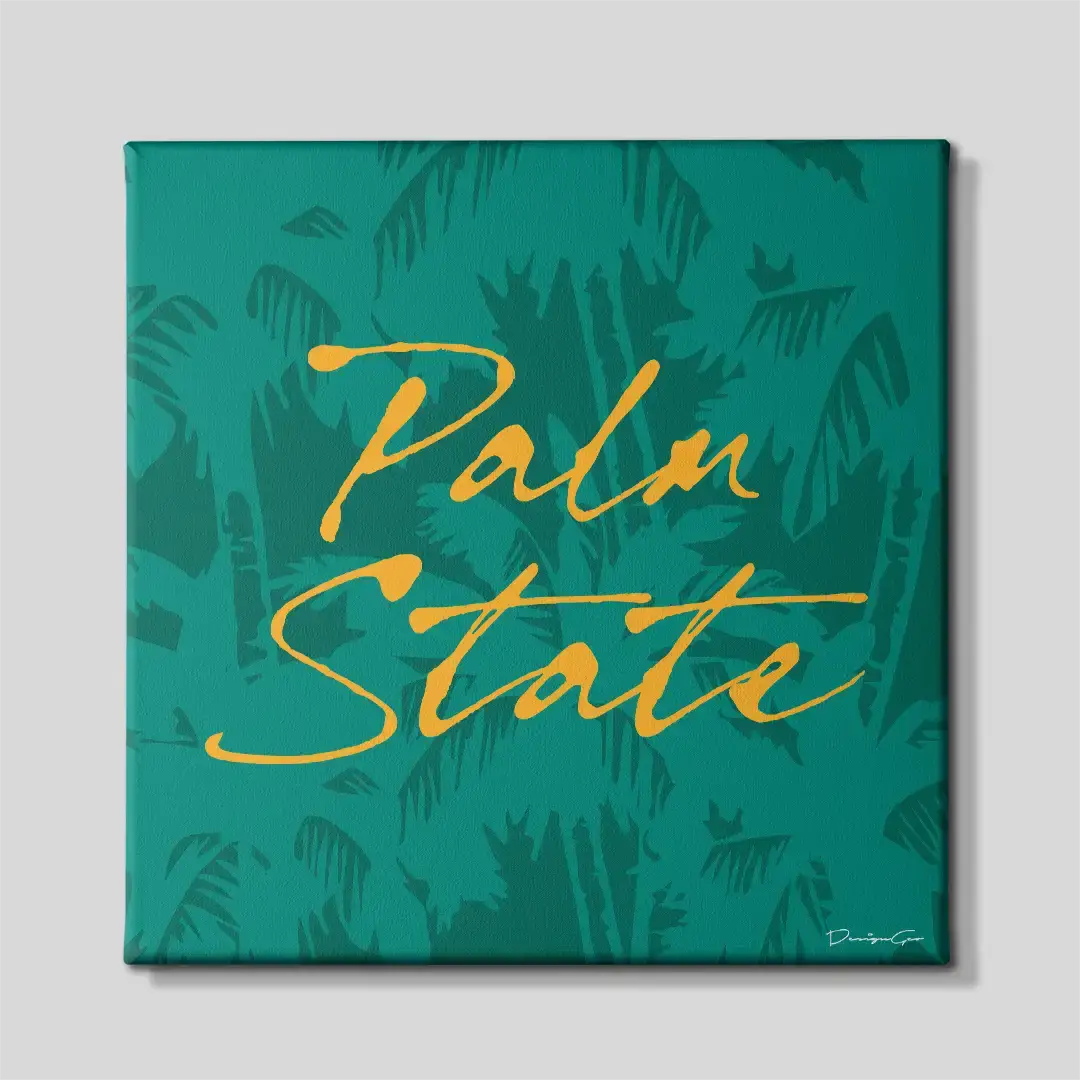 Front view of the Florida palm state luxury square canvas wall art, a premium decorative piece for high-end beach houses, modern office lounges, or coastal bedrooms