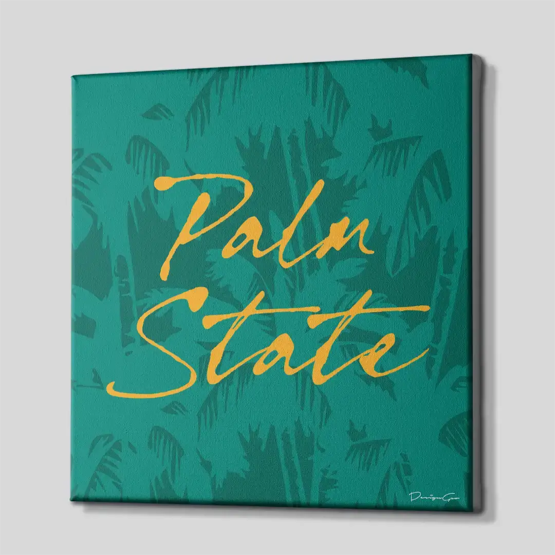 Side angle of the tropical green and yellow motivation canvas print, highlighting the high-quality gallery wrap finish and the professional 3D frame depth