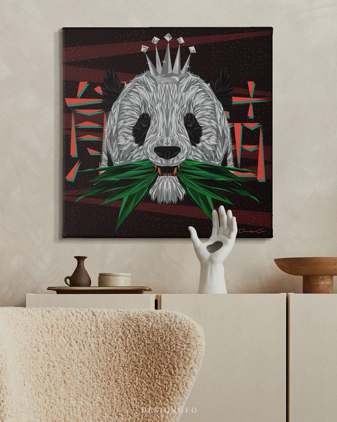 Panda King limited edition square canvas print created by designgeo